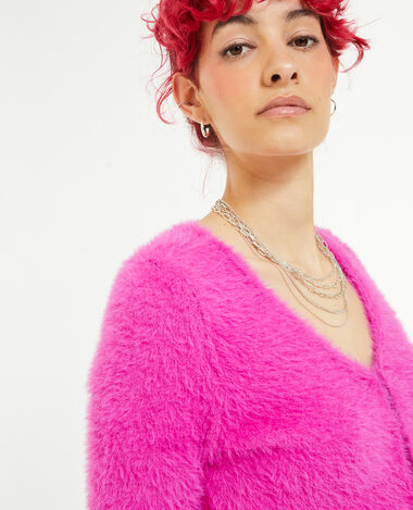 Gilet court en maille poilue rose - Pimkie