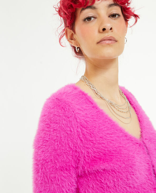 Gilet court en maille poilue rose - Pimkie
