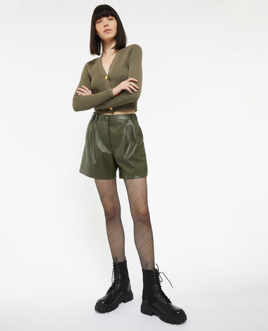 Short taille haute en simili cuir avec pinces vert kaki - Pimkie