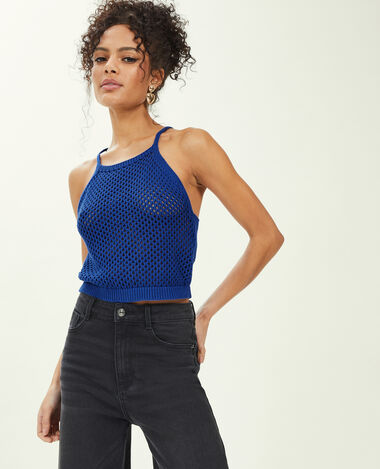 Top en maille ajourée bretelles croisées bleu électrique - Pimkie
