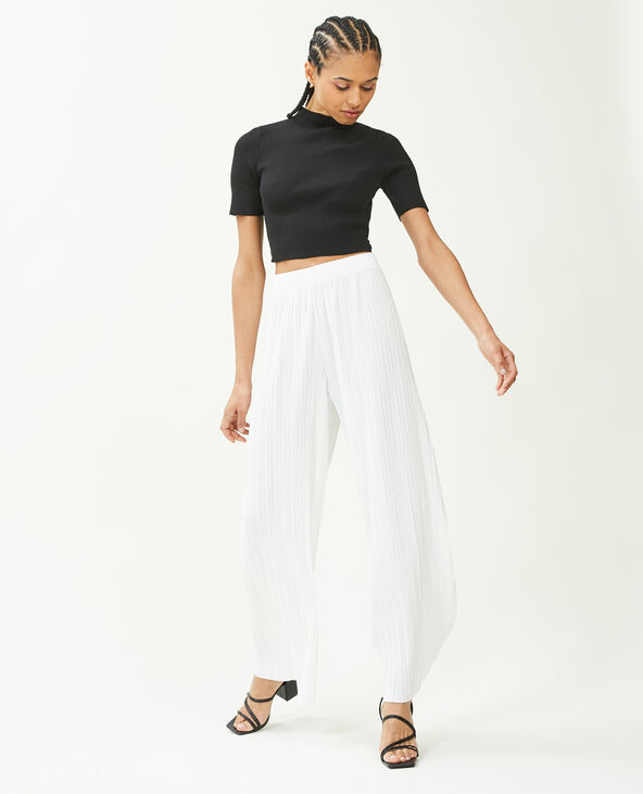 Pantalon large maille plissée blanc - Pimkie
