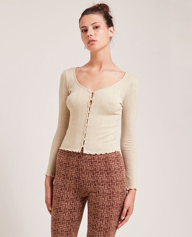 Top boutonné en maille côtelée beige - Pimkie