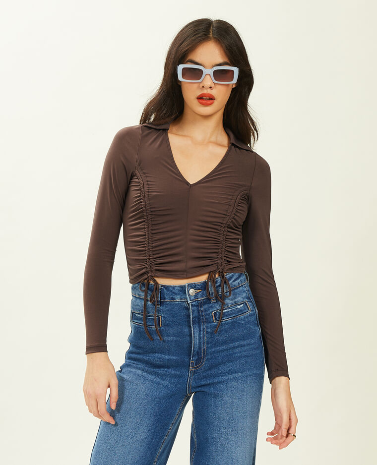 Top manches longues avec liens coulissants marron - Pimkie