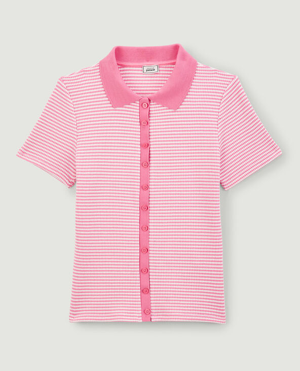 Polo rayé en maille côtelée rouge - Pimkie