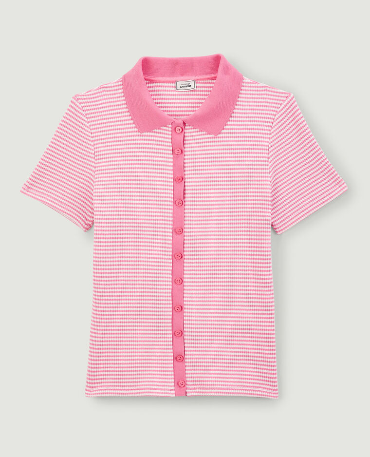 Polo rayé en maille côtelée rouge - Pimkie