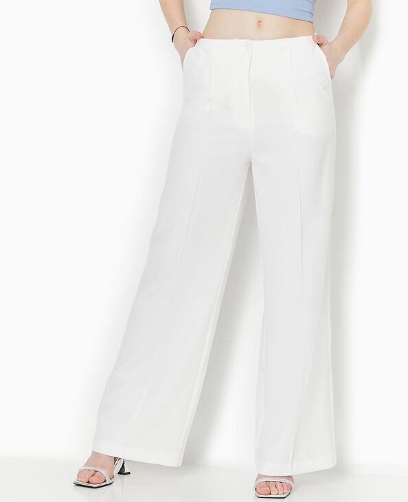 Pantalon large et droit en crêpe blanc - Pimkie