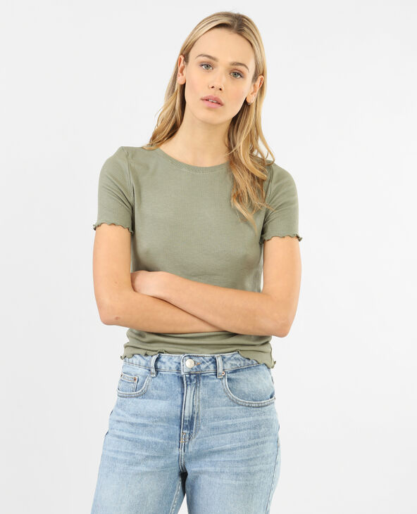 T-shirt côtelé vert de gris - Pimkie