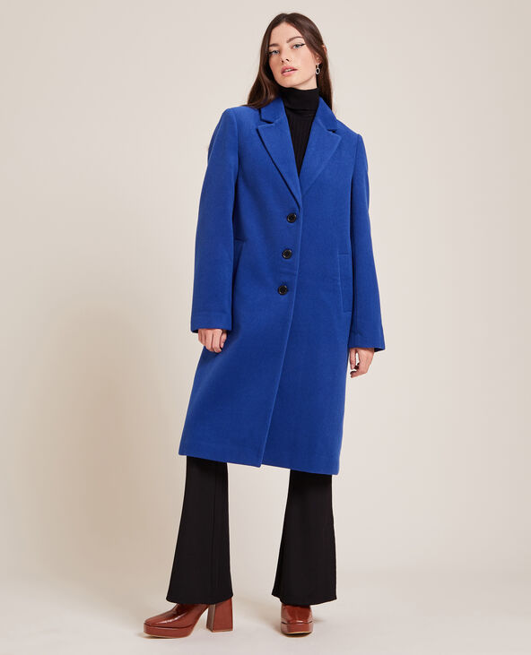 Manteau long effet drap de laine bleu électrique - Pimkie