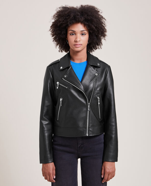 Blouson biker en simili cuir noir - Pimkie