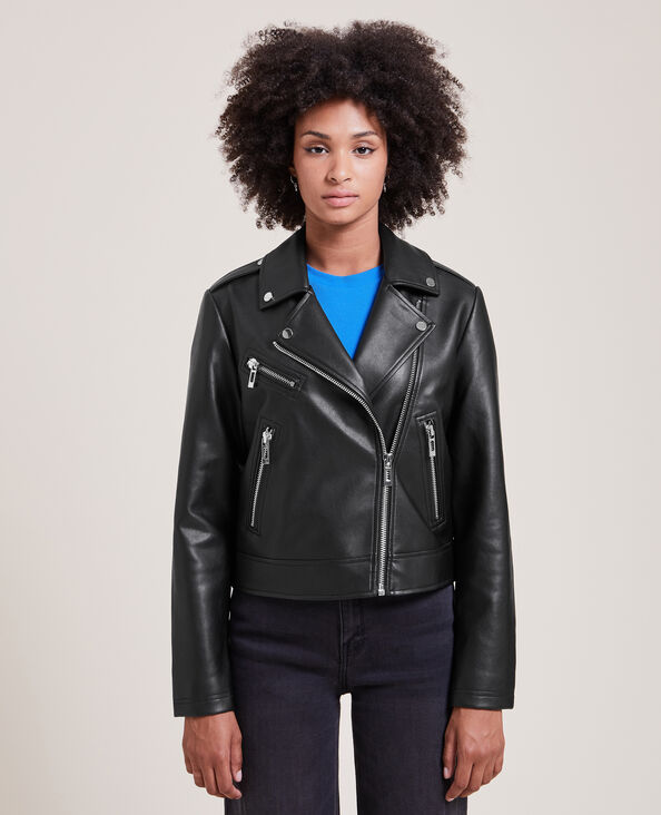 Blouson biker en simili cuir noir - Pimkie