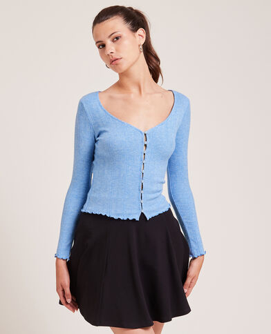 Top boutonné en maille côtelée bleu - Pimkie