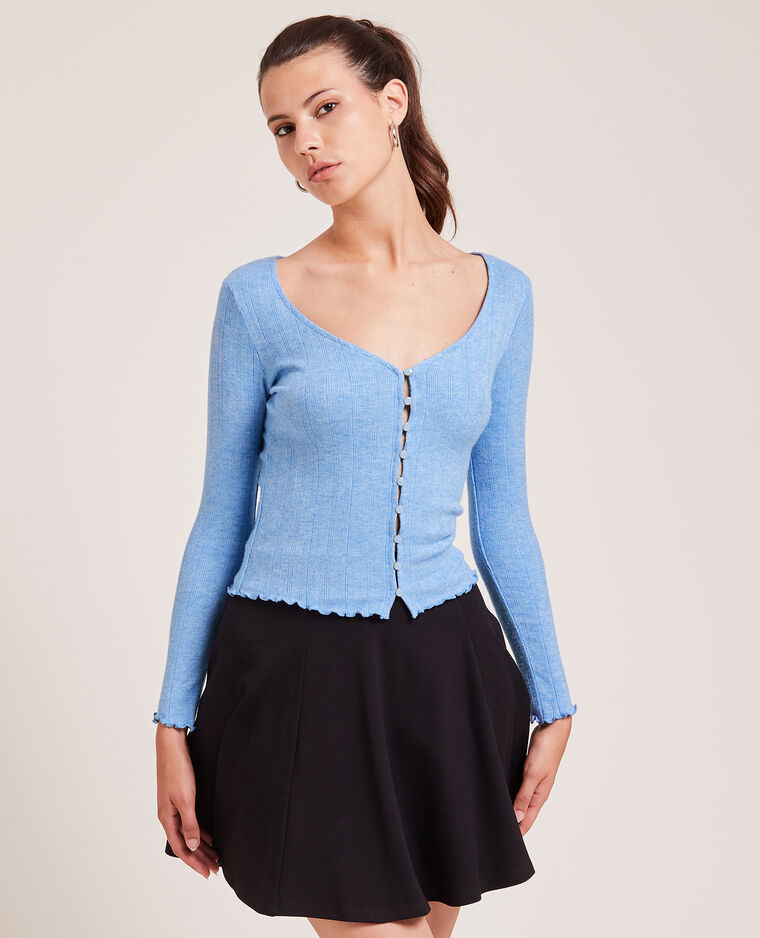 Top boutonné en maille côtelée bleu électrique - Pimkie