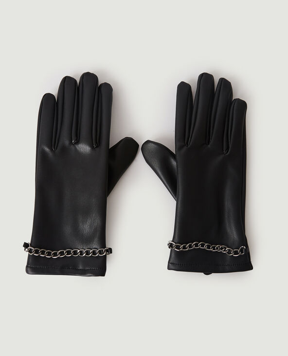 Paire de gants en simili cuir avec chaîne noir - Pimkie
