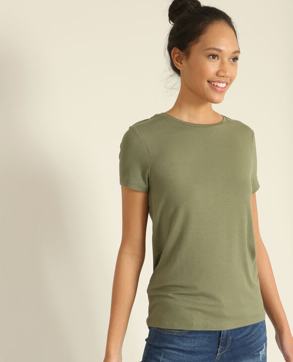 T-shirt en maille côtelée vert de gris - Pimkie