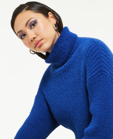 Pull court col roulé en maille fluffy  bleu électrique - Pimkie