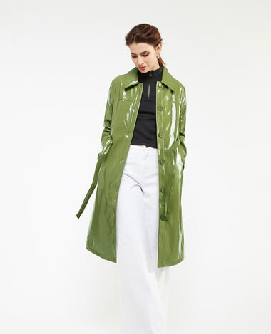 Manteau ceinturé en vinyle vert olive - Pimkie