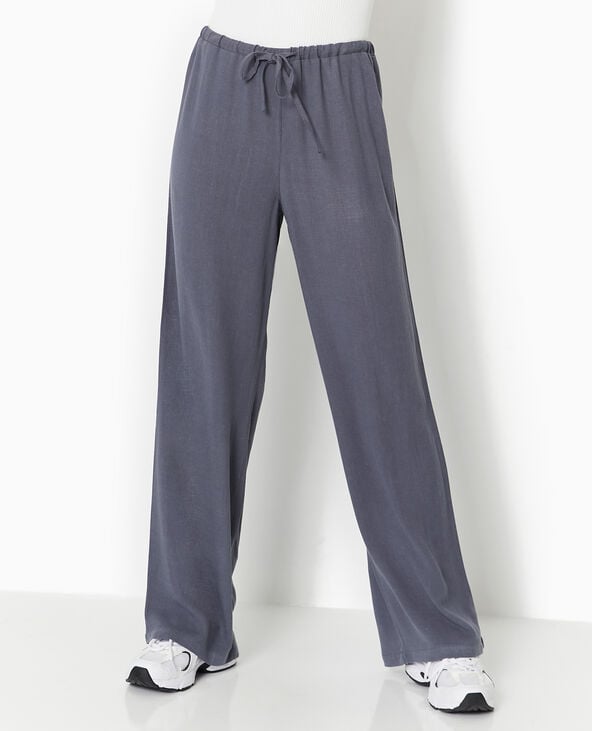 Pantalon droit et large avec taille élastiquée gris foncé - Pimkie