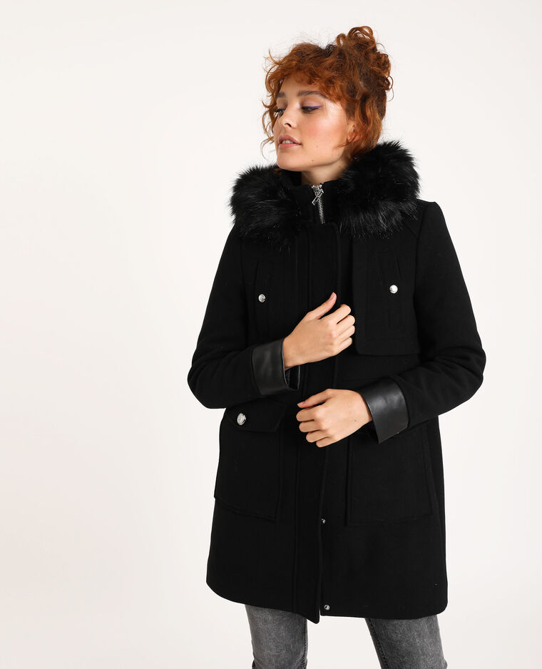manteau laine femme avec capuche fourrure