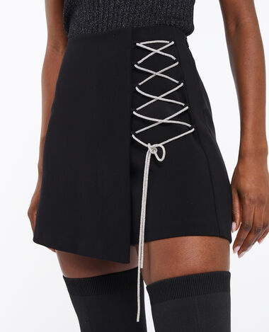 Jupe-short avec lacet strass noir - Pimkie