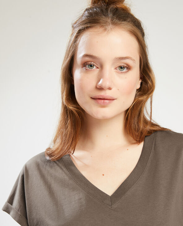 T-shirt col V taupe - Pimkie