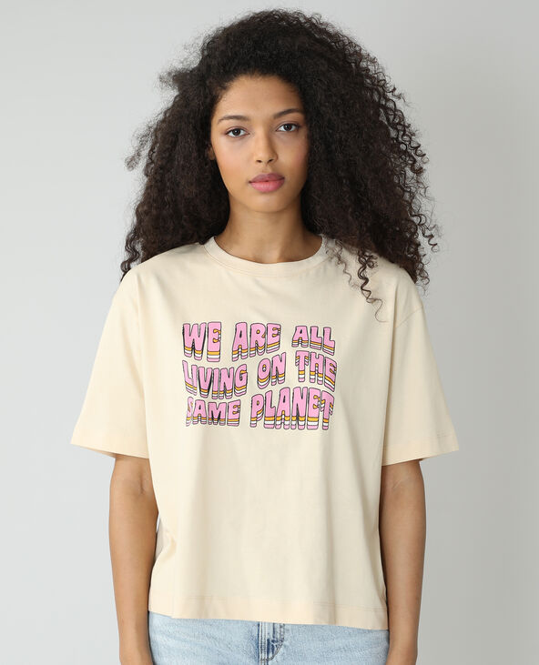 T-shirt oversize à message beige - Pimkie
