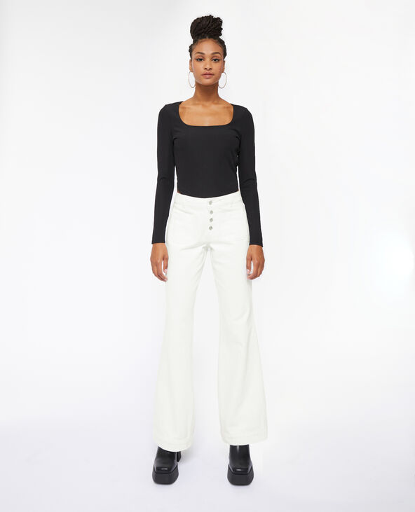 Jean flare taille haute boutons apparents blanc - Pimkie