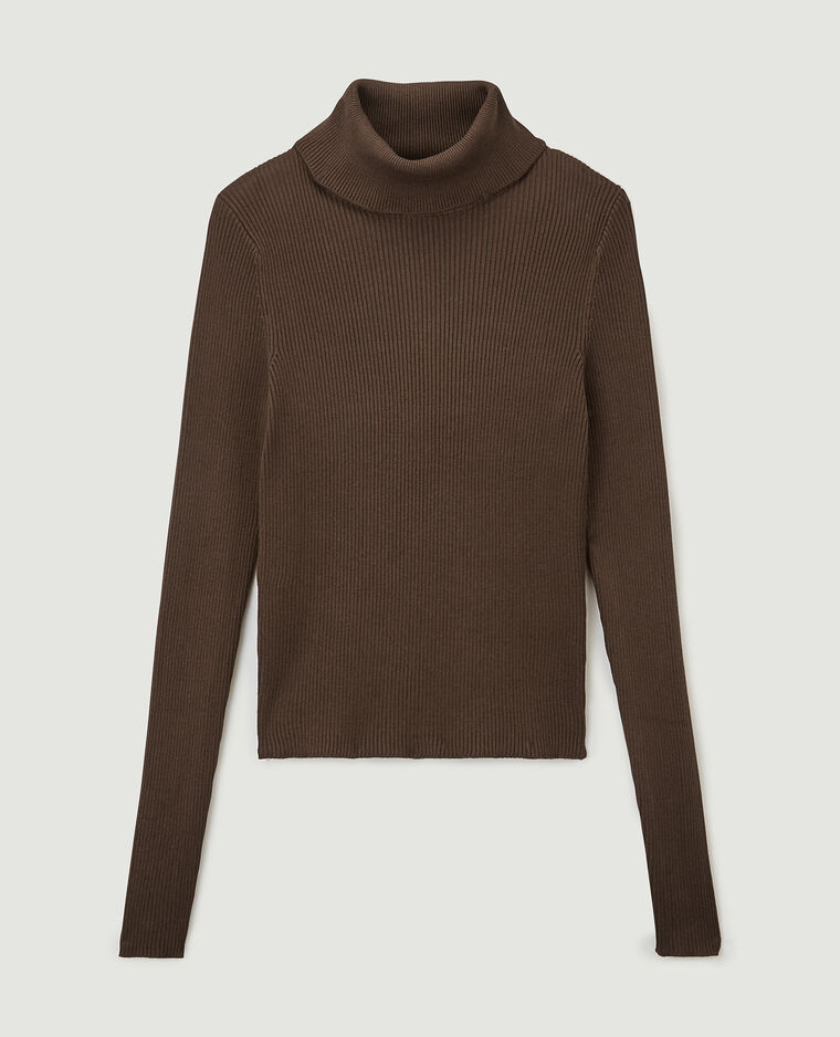 Pull côtelé à col roulé marron - Pimkie