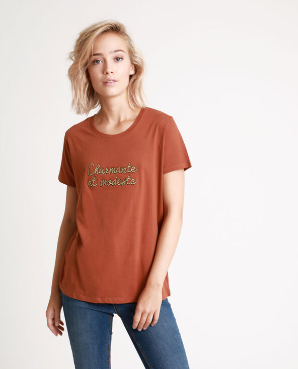 T-shirt brodé marron - Pimkie