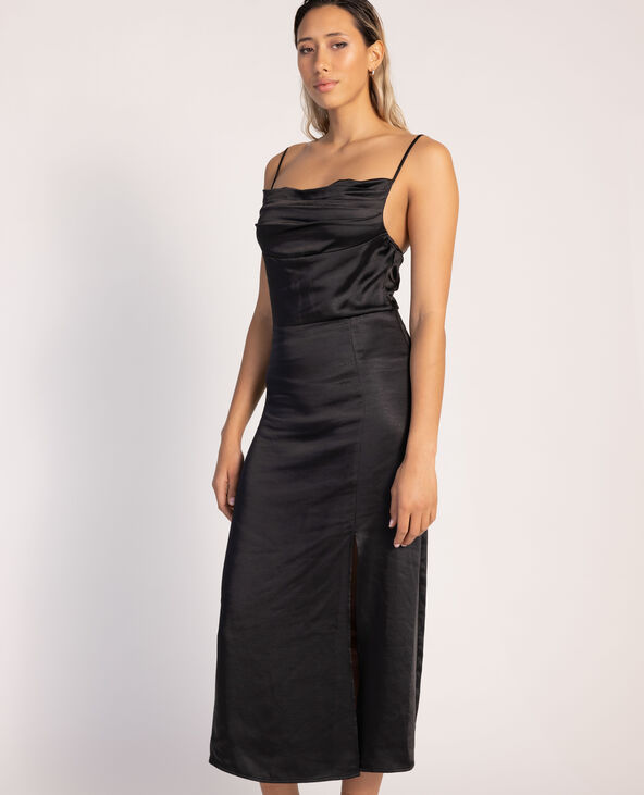 Robe longue tissu satiné encolure bénitier  noir - Pimkie