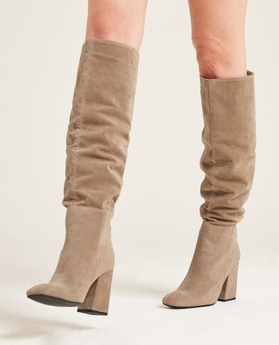 Bottes hautes en suédine beige - Pimkie