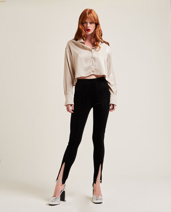 Legging en velours et lurex avec fentes noir - Pimkie