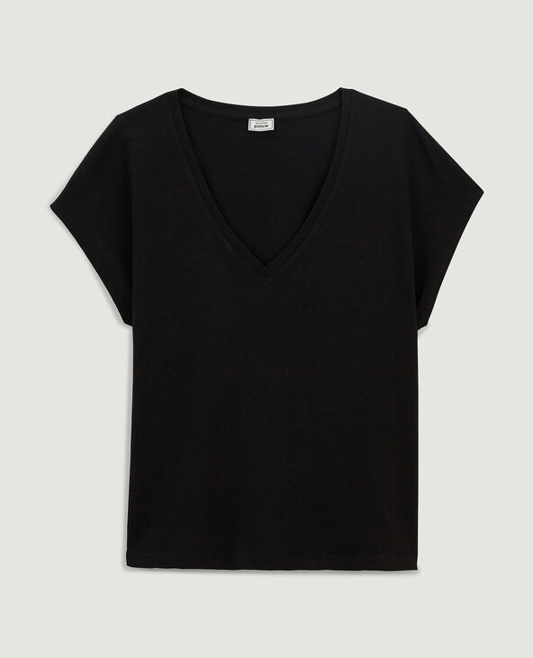 T-shirt col V manches courtes noir - Pimkie