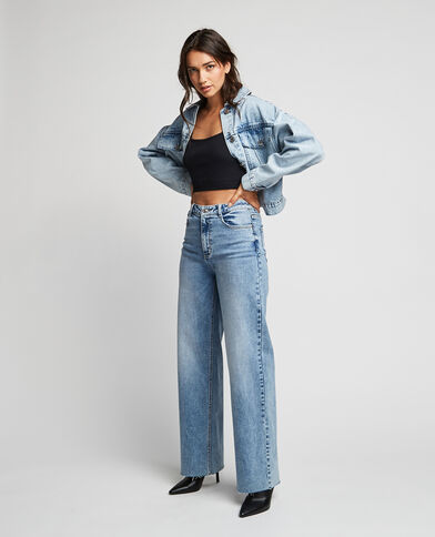 Jean wide leg bas coupés bleu denim - Pimkie