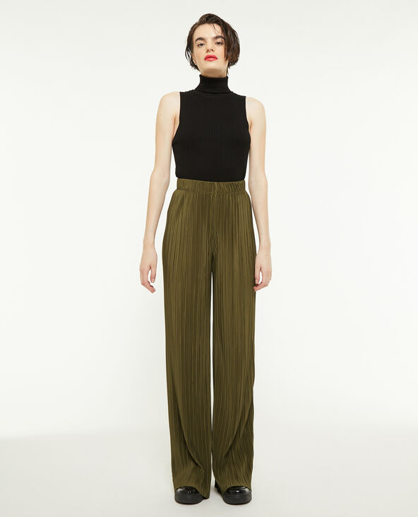 Pantalon large maille plissée vert kaki - Pimkie