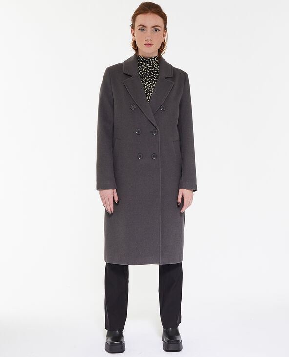 Manteau long effet drap de laine gris foncé - Pimkie