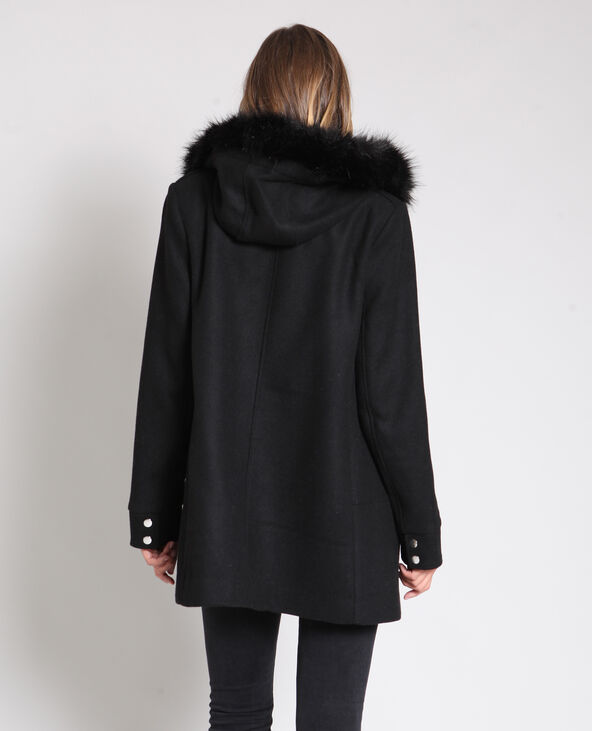 Manteau mi-long à capuche noir - Pimkie