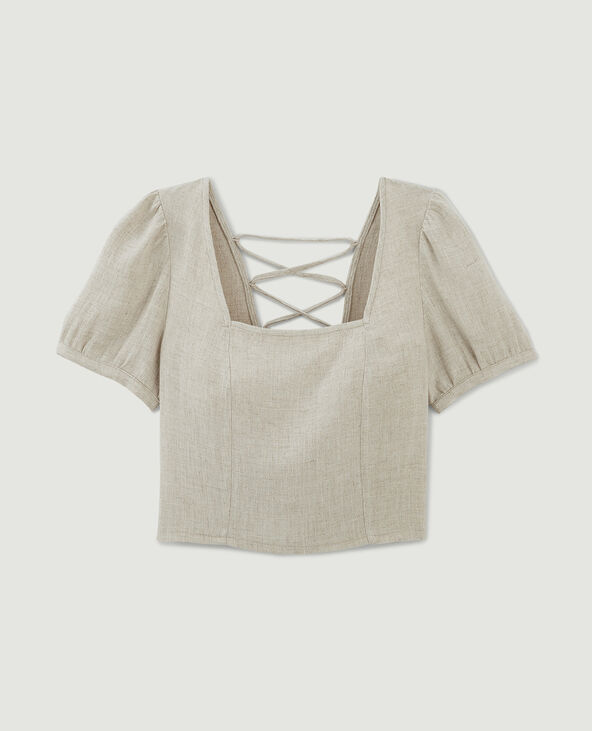 Top encolure carrée avec laçage dos beige - Pimkie