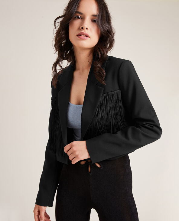 Veste blazer cropped avec franges noir - Pimkie