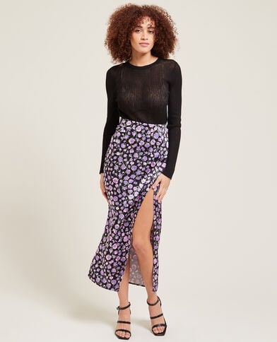 Jupe longue fendue en satin noir - Pimkie