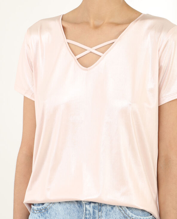 T-shirt irisé col croisé rose clair - Pimkie