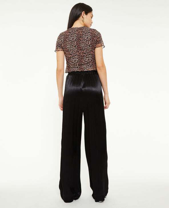Pantalon large en satin noir - Pimkie
