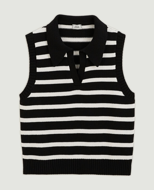 Pull sans manche motif rayures avec col noir - Pimkie