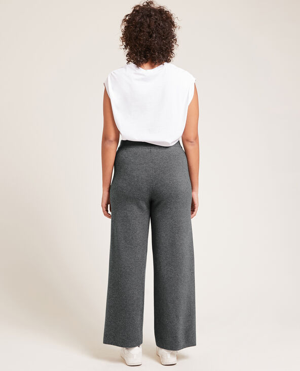 Pantalon large en maille gris chiné - Pimkie
