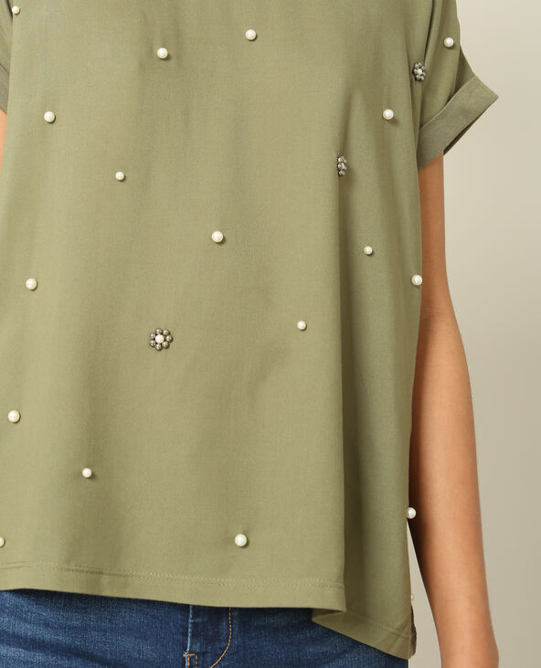 T-shirt à perles vert de gris - Pimkie