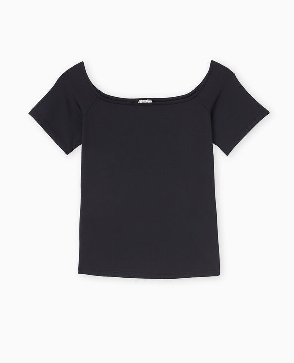 T-shirt encolure Bardot noir - Pimkie