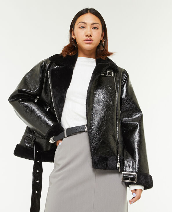 Blouson faux cuir avec doublure fourrure noir - Pimkie