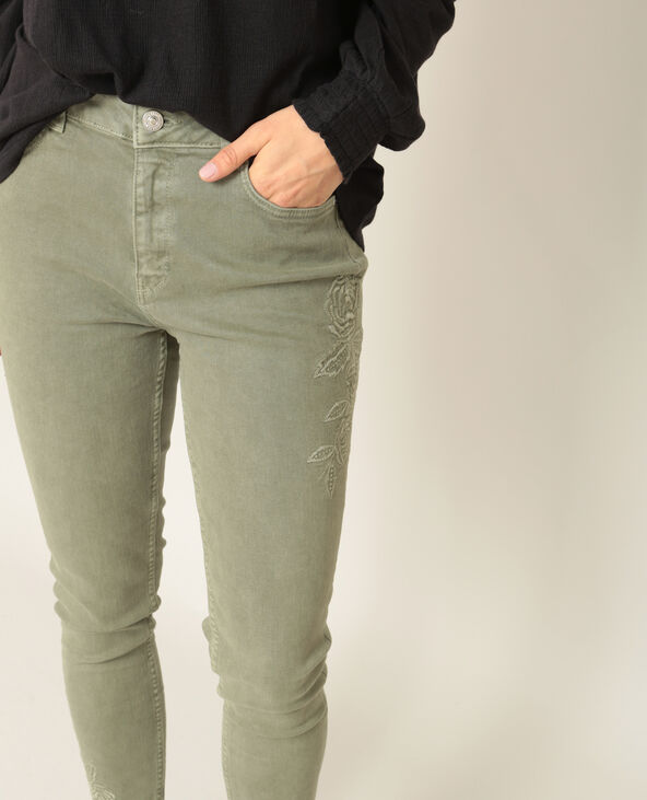 Pantalon skinny brodé vert de gris - Pimkie