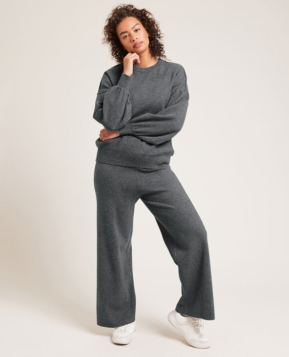 Pantalon large en maille gris chiné - Pimkie