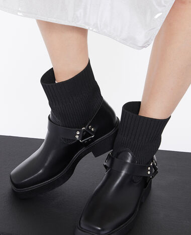 Boots bi-matière bouts carrés noir - Pimkie