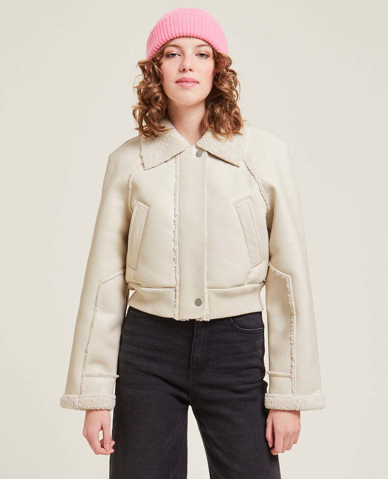 Blouson court simili cuir et sherpa écru - Pimkie